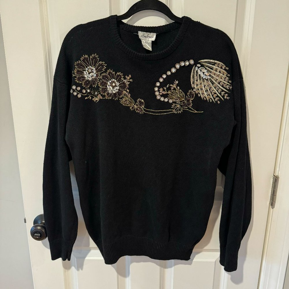 Vintage Sabree Black‎ Embellished Beaded Sweater - Size Large